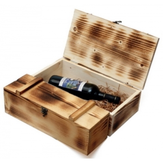 Bortartó fadoboz, égetett rusztikus  1 bor részére - WineWorld Borbolt