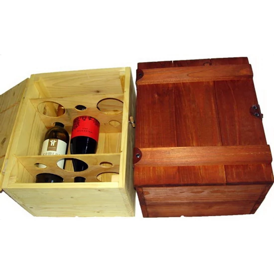 Gravírozott bortartó fadoboz kétsoros 6 bornak - WineWorld Borbolt